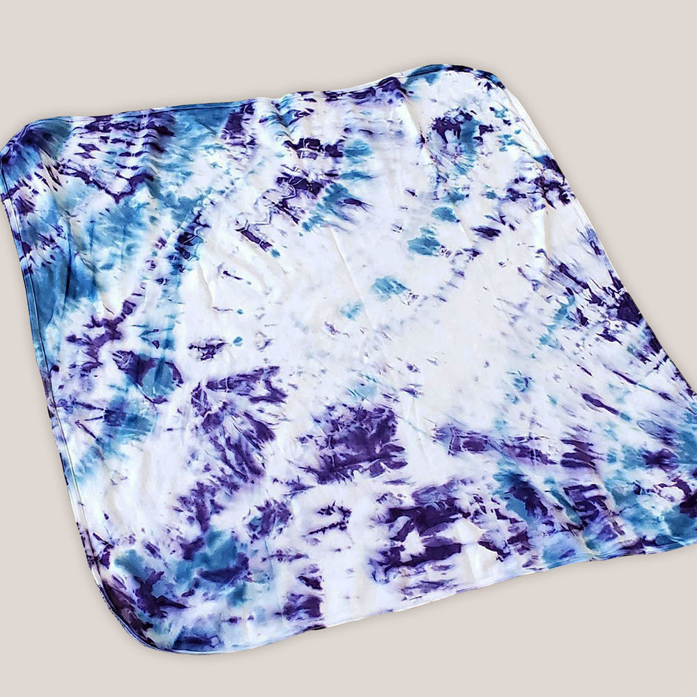 Purple and blue tie dye organic baby blanket by Akasha Sun