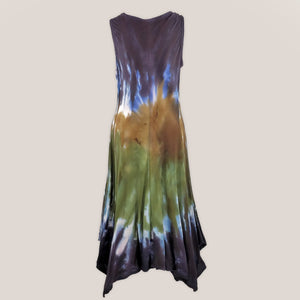 Green, brown, and black tie dye dress by Akasha Sun