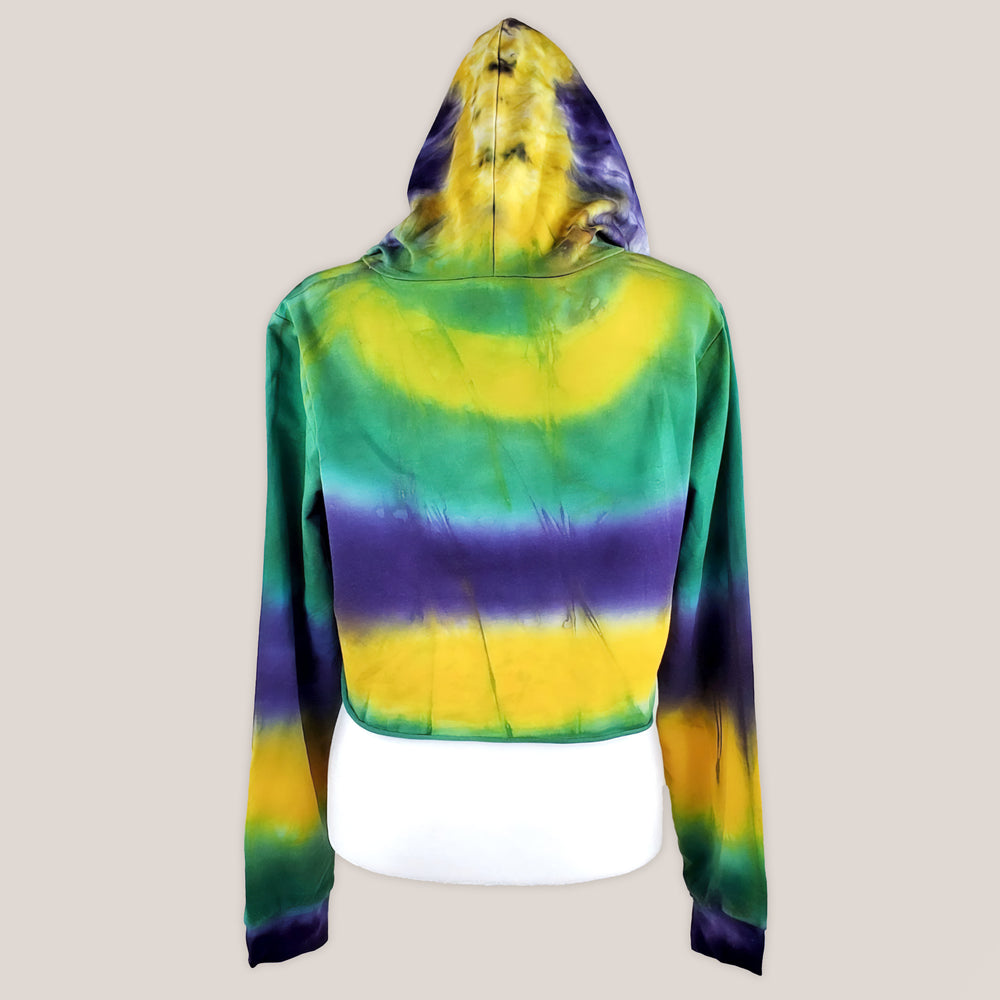 Green, purple, and gold tie dye hoodie crop top by Akasha Sun