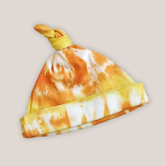 Orange Tie Dye Top Knot Baby Hat by Akasha Sun