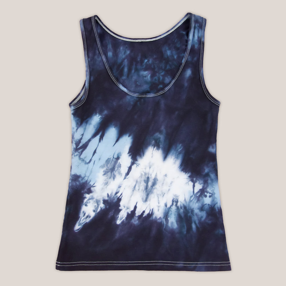 Navy blue tie dye tank top by Akasha Sun.