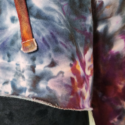 Close-up of a tie-dye fabric with a multicolor pattern