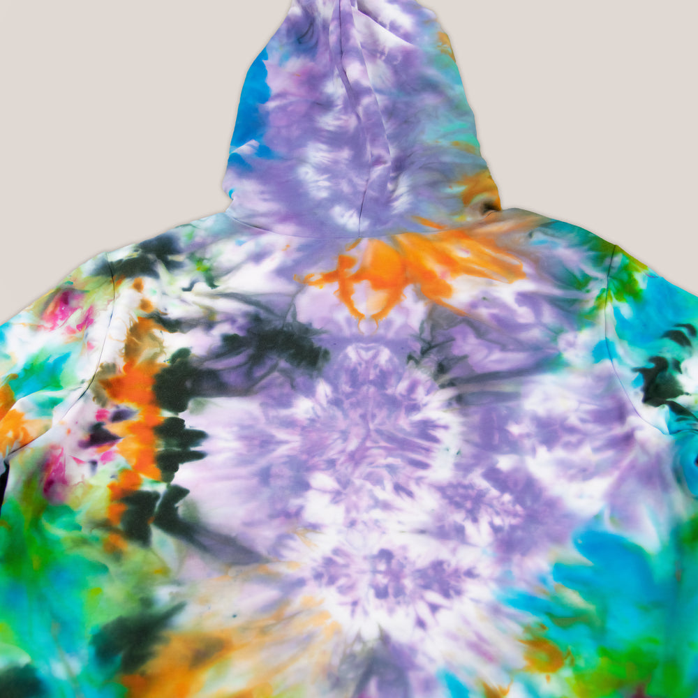 Rainbow tie dye hoodie crop top with a hood and drawstrings by Akasha Sun