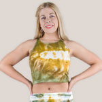 Gold and green tie dye crop top by Akasha Sun.