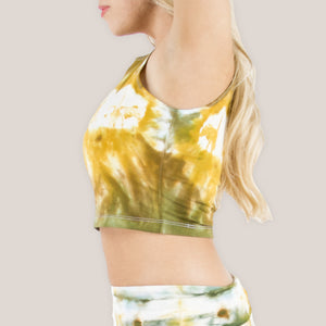 Gold and green tie dye crop top by Akasha Sun.