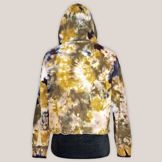 Tie-dye hoodie with a neutral background