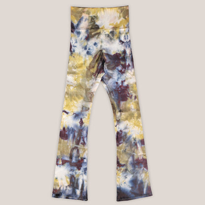 Colorful tie-dye leggings on a light gray background