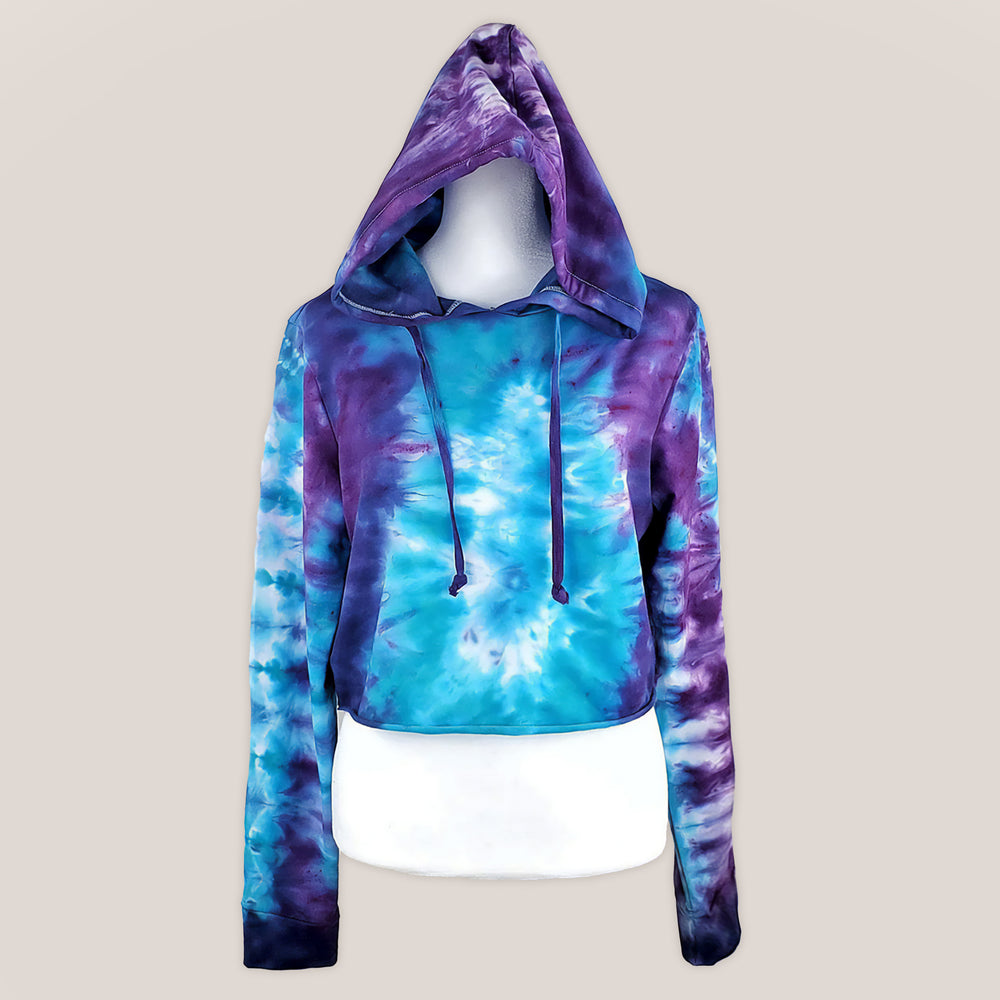 Purple and aqua tie dye hoodie crop top by Akasha Sun