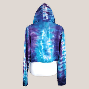 Purple and aqua tie dye hoodie crop top by Akasha Sun