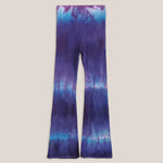 Purple and blue tie dye yoga pants with wide waistband by Akasha Sun