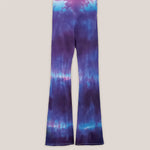 Purple and blue tie dye yoga pants with wide waistband by Akasha Sun