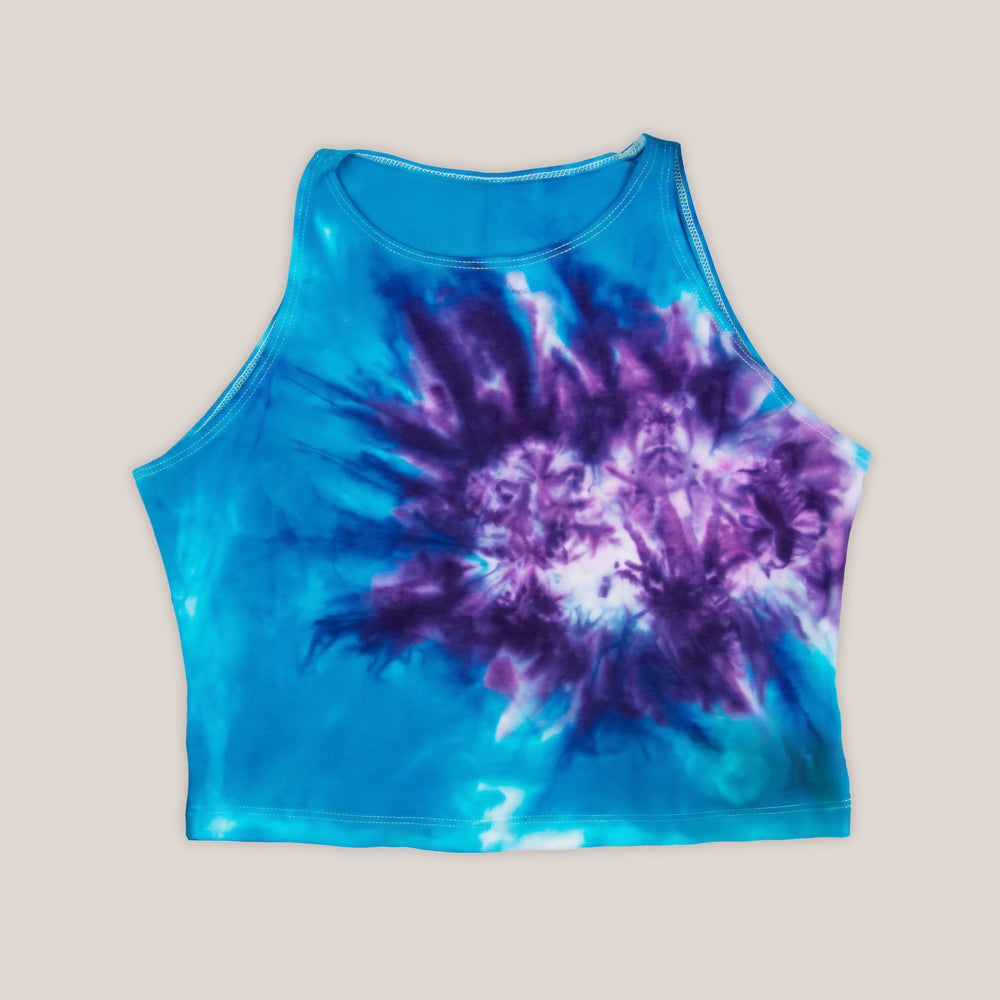 Blue + purple tie dye crop top by Akasha Sun.