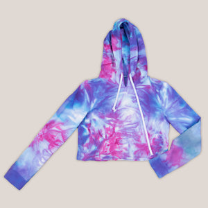 Purple and pink tie dye hoodie crop top by Akasha Sun.