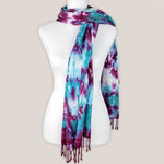 Pink and Teal tie dye scarf with fringe by Akasha Sun