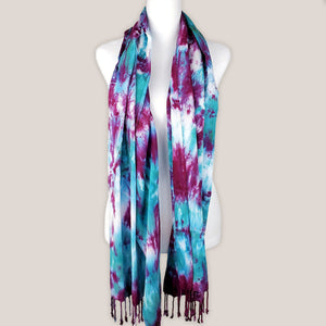 Pink and Teal tie dye scarf with fringe by Akasha Sun