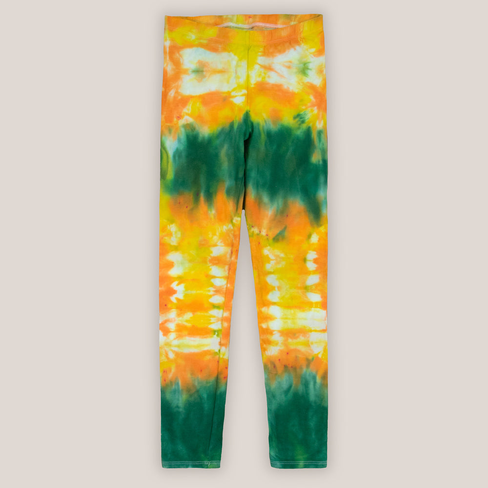 Green and yellow tie dye leggings by Akasha Sun