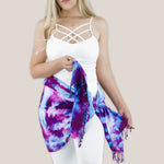 Purple tie dye scarf with fringe by Akasha Sun.