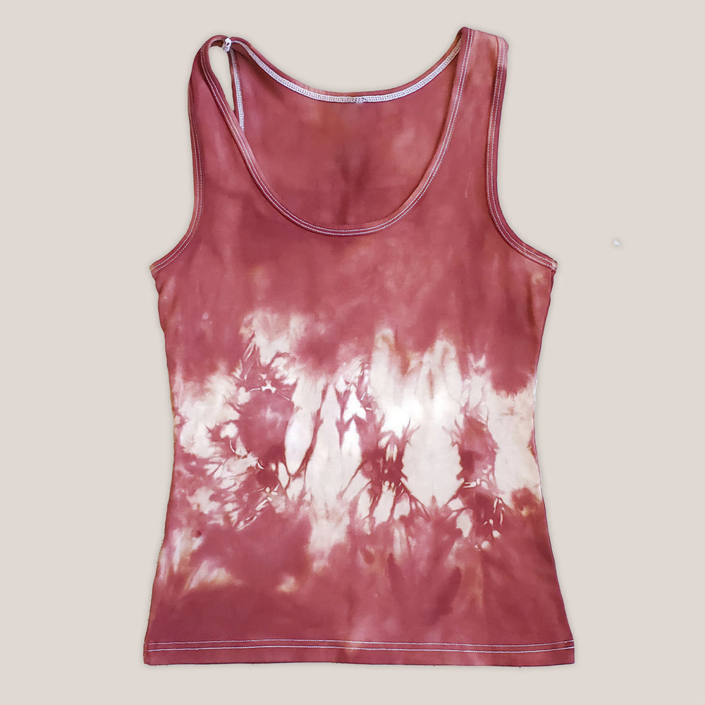 A rust tie dye tank top by Akasha Sun