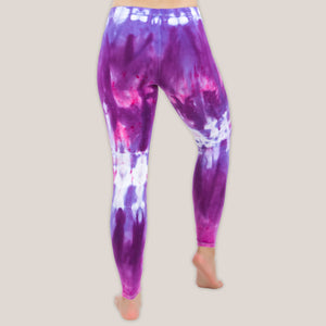 Purple tie dye yoga leggings by Akasha Sun.