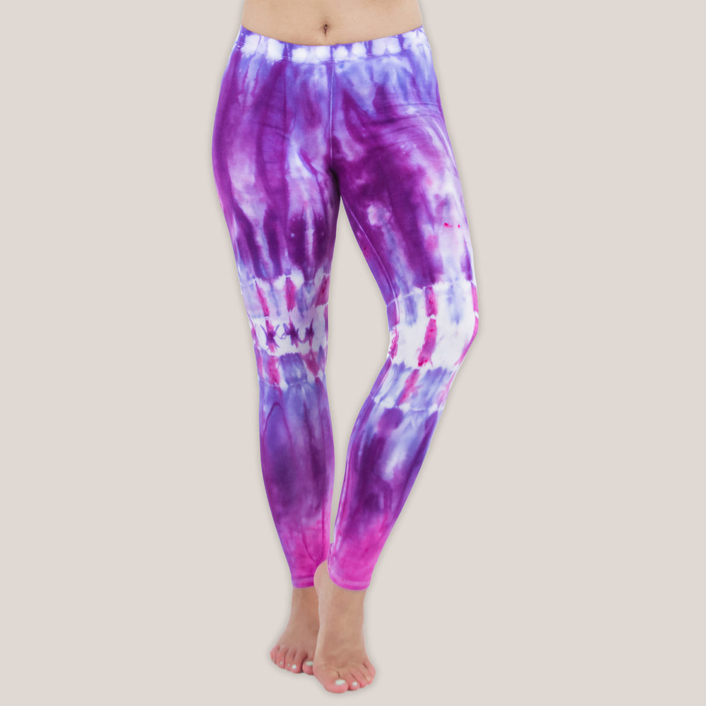 Purple tie dye yoga leggings by Akasha Sun.