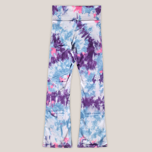 Colorful tie-dye leggings on a light gray background