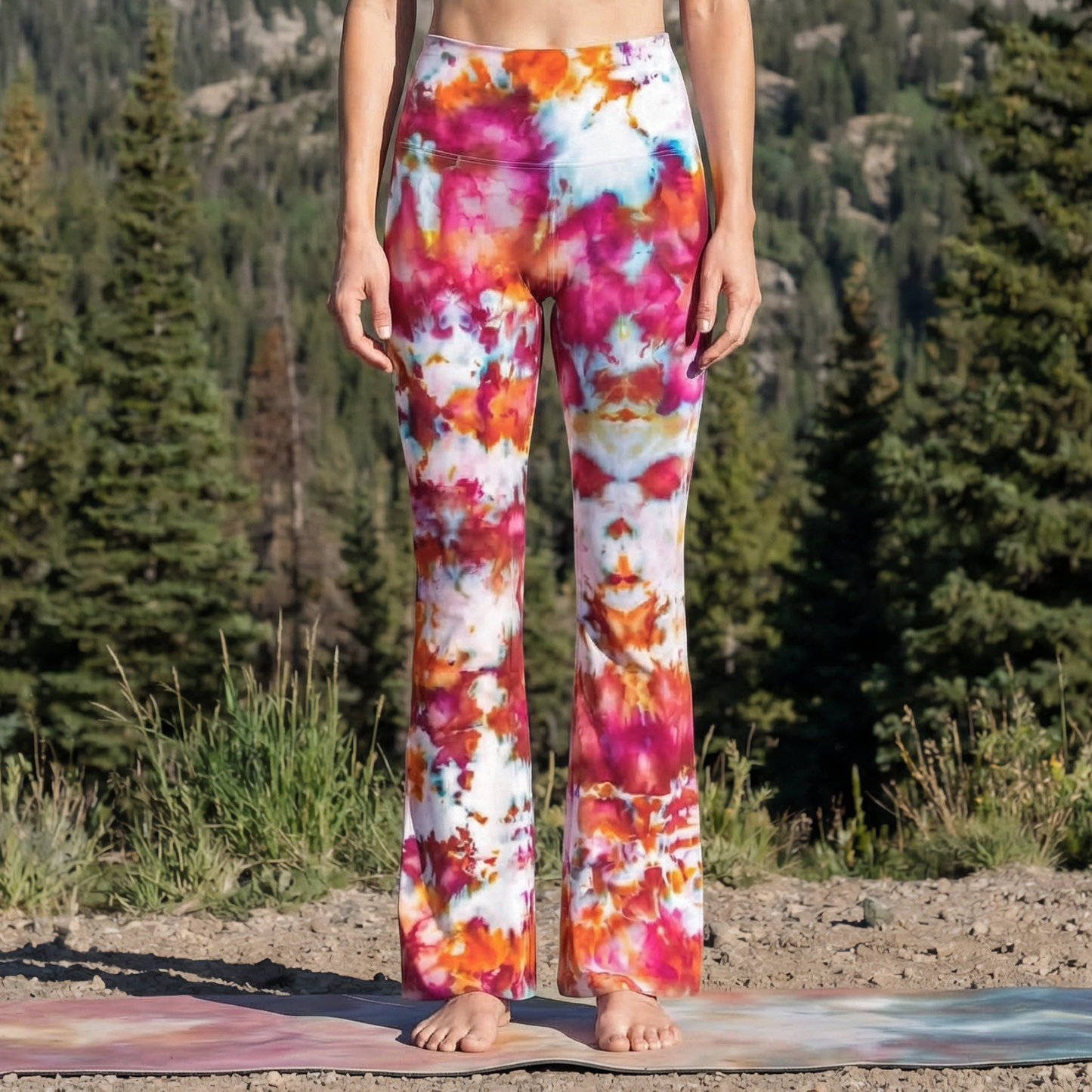 Rose Sunset Ice Dye Flare Leggings