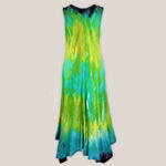 Teal, green, and navy blue tie dye dress by Akasha Sun