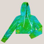 Aqua and green tie dye hoodie crop top by Akasha Sun.