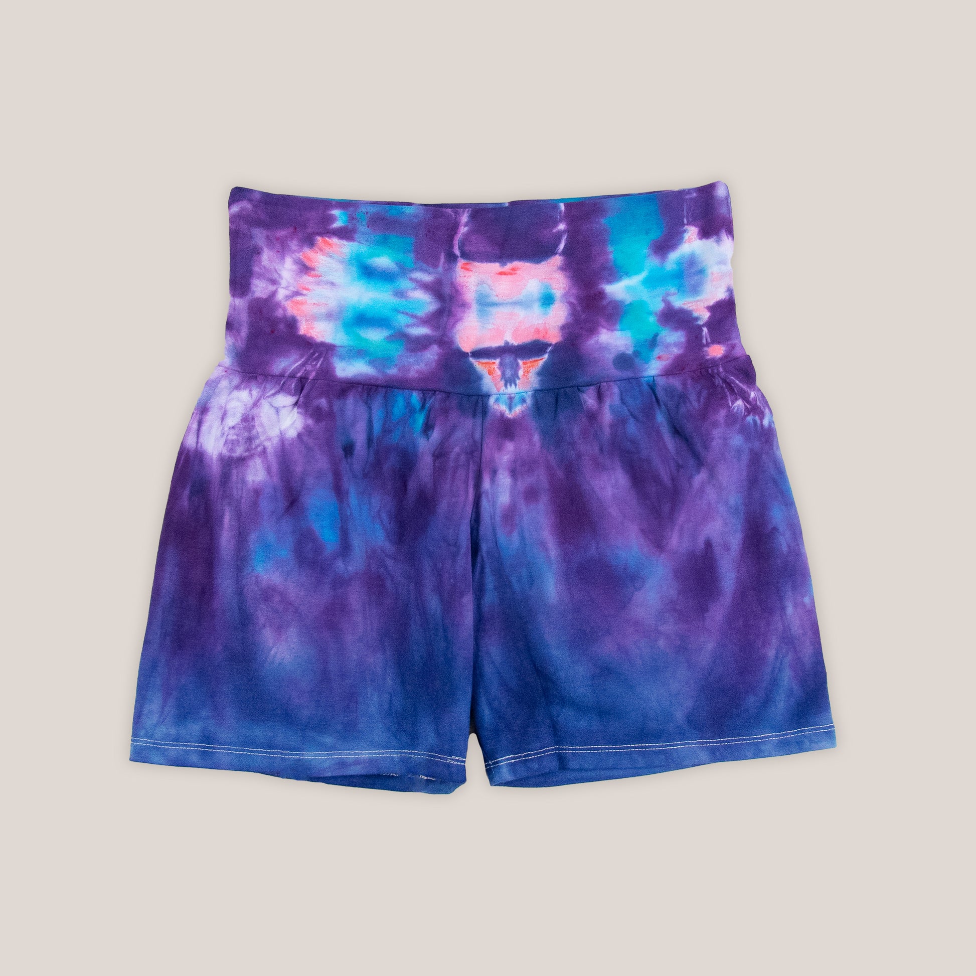 Purple and aqua tie dye wideband waistband by Akasha Sun.