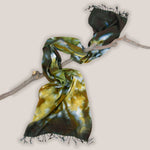 Bronze, Gold, and Olive Tie Dye Scarf with Tassels by Akasha Sun