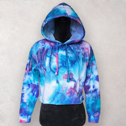 Wisteria Mist Tie Dye Fleece Cropped Hoodie