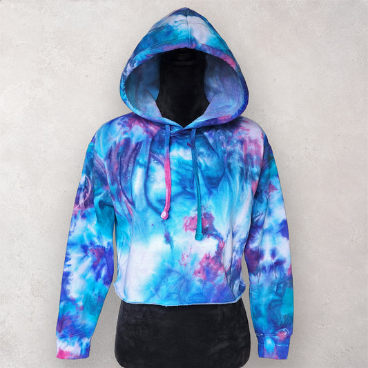 Wisteria Mist Tie Dye Fleece Cropped Hoodie