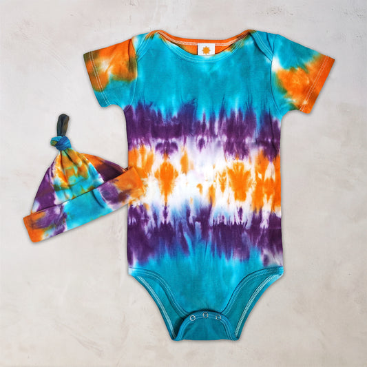 Coventina Organic Tie Dye Baby Bodysuit + Hat