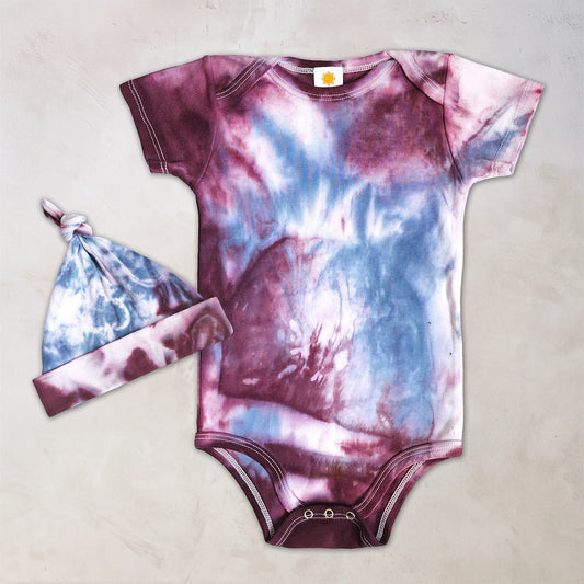 Faye Organic Tie Dye Baby Bodysuit + Hat