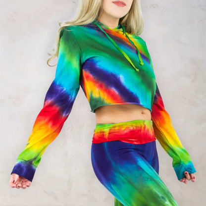 Rainbow Quartz Tie Dye Cropped Hoodie