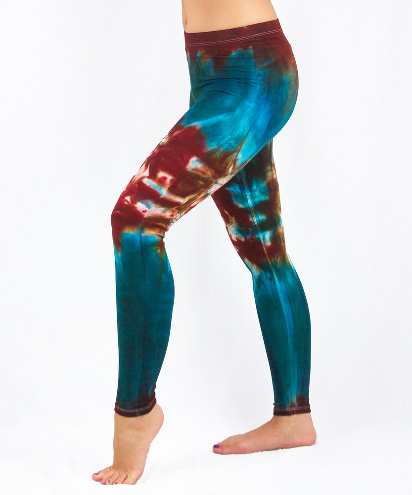 
                
                    Load image into Gallery viewer, Teal and brown tie dye leggings by Akasha Sun.
                
            
