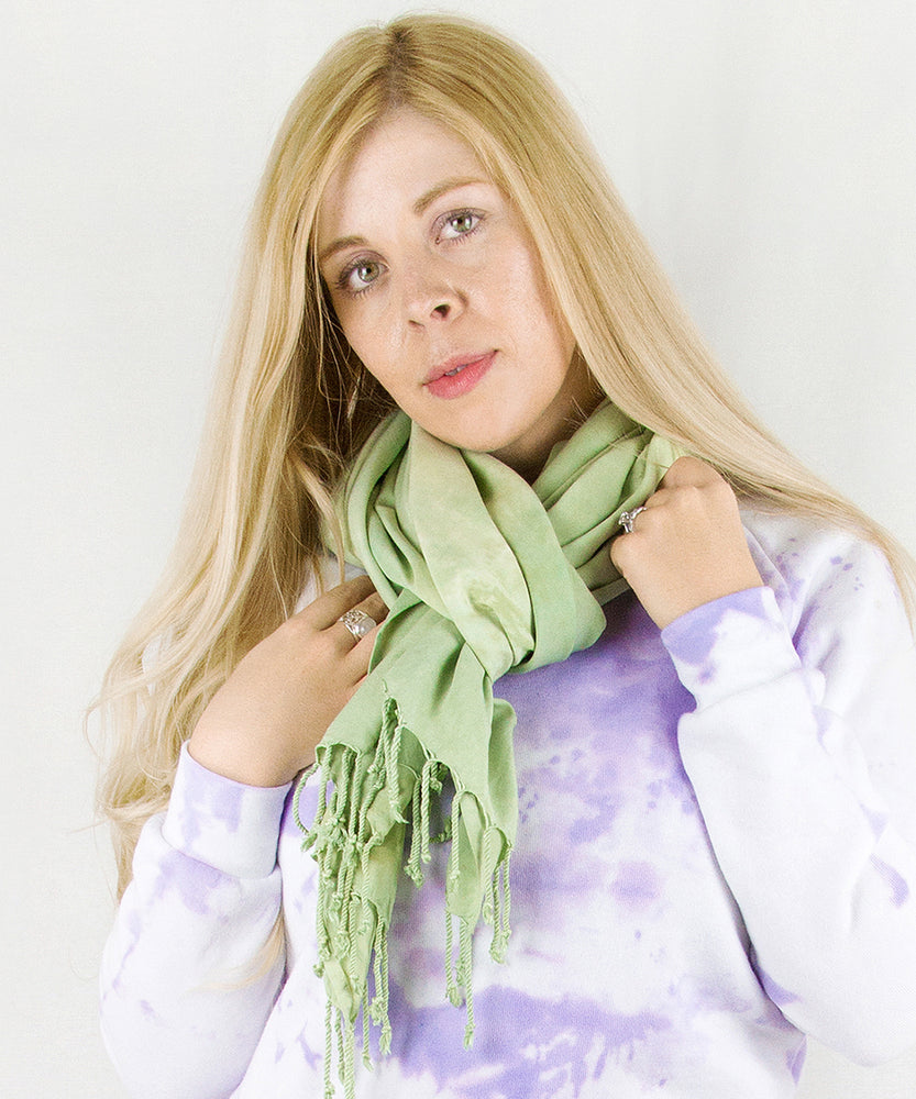 Green tie dye scarf by Akasha Sun.