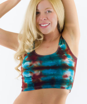 Teal and copper tie dye crop tank.