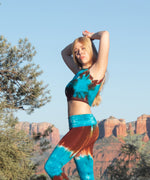 Teal and brown tie dye crop top by Akasha Sun.