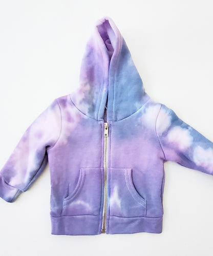 Purple and blue tie dye baby jacket.