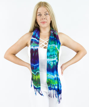 
                
                    Load image into Gallery viewer, Blue + green tie dye scarf by Akasha Sun
                
            