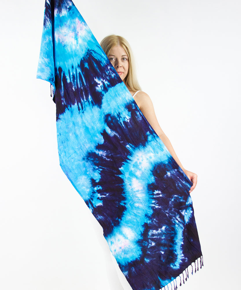 
                
                    Load image into Gallery viewer, Blue tie dye scarf by Akasha Sun.
                
            