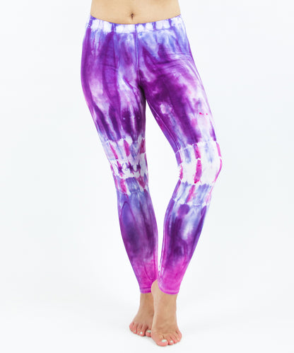 Purple tie dye yoga leggings by Akasha Sun.