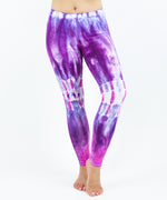 Purple tie dye yoga leggings by Akasha Sun.