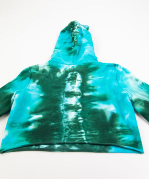 
                
                    Load image into Gallery viewer, Teal and green tie dye hoodie crop top by Akasha Sun.
                
            