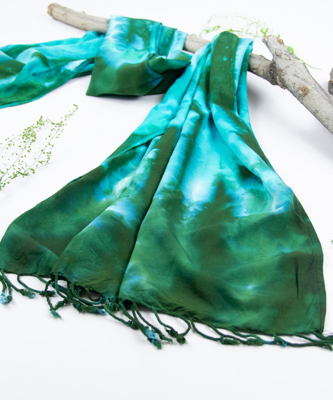 Teal and green tie dye scarf by Akasha Sun.