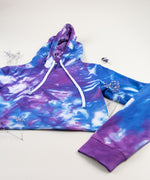 Purple and blue tie dye hoodie crop top by Akasha Sun.