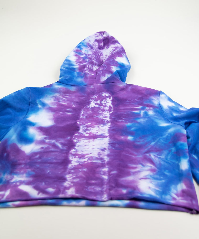 Purple and blue tie dye hoodie crop top by Akasha Sun.