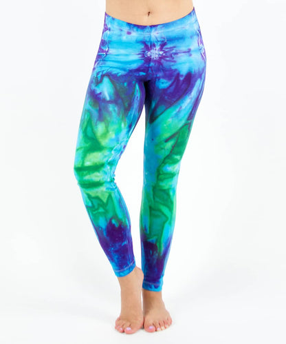 Teal + blue tie dye yoga leggings by Akasha Sun.