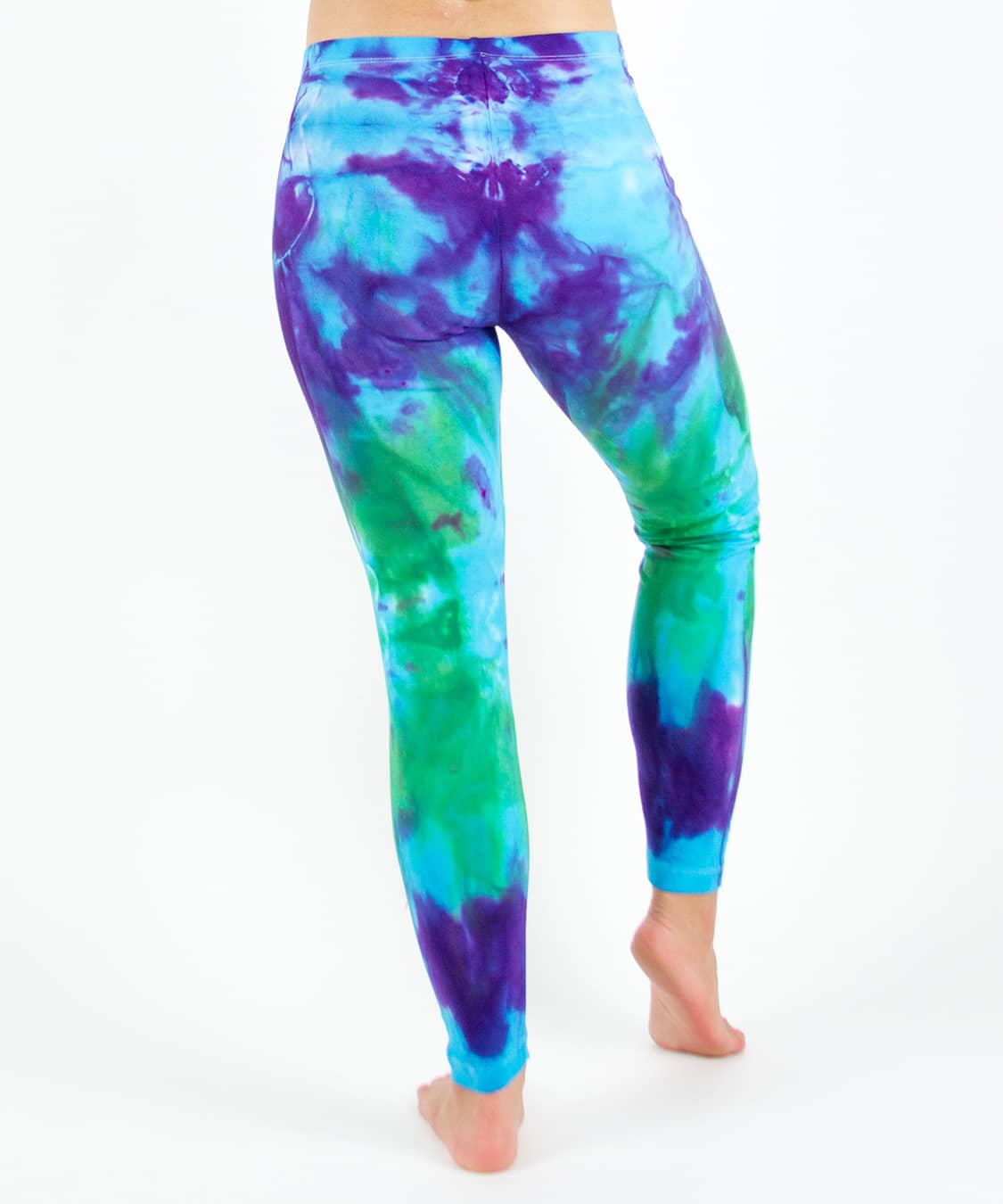 Teal + blue tie dye yoga leggings by Akasha Sun.